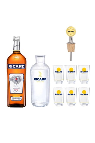 Ricard 1,5 l, 6 verres Lehanneur Ricard, bec verseur et Carafe Ricard Lehanneur - 70 cl