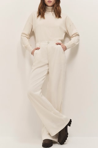 Pantalon en velours taille haute - Ivoire  - One Step