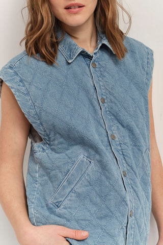 Veste sans manches en jean - Ciel - One Step