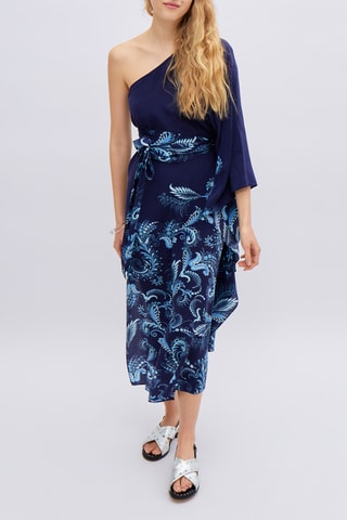 Robe asymétrique en soie - Bleu - IKKS