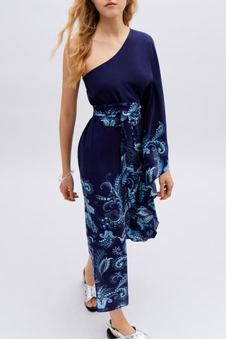 Robe asymétrique en soie - Bleu - IKKS