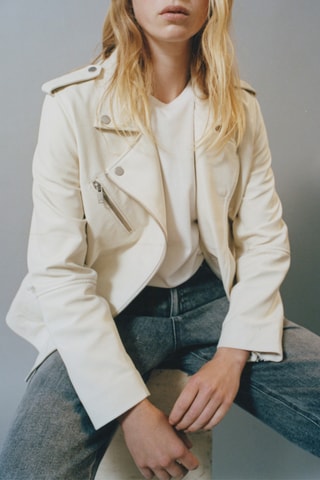 Veste en cuir d'agneau - Ecru - IKKS