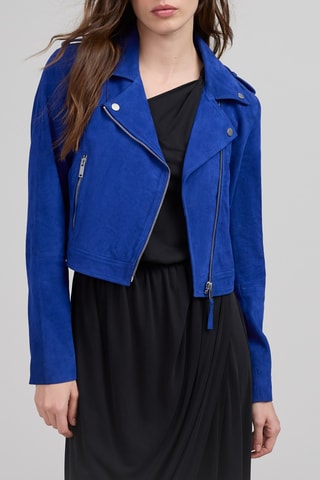 Blouson en cuir de chèvre - Bleu cobalt - IKKS