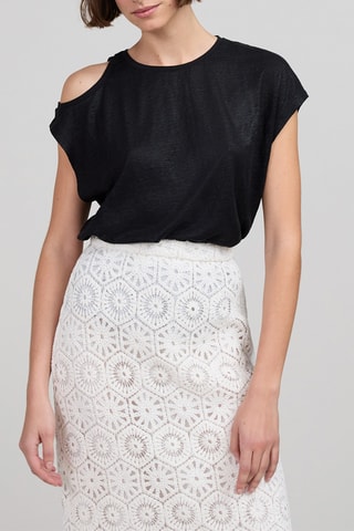 T-shirt droit en lin - Noir - IKKS