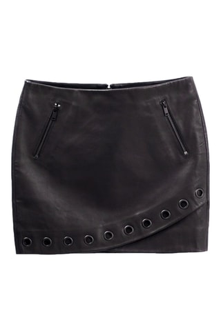 Jupe portefeuille en cuir d'agneau - Noir - IKKS