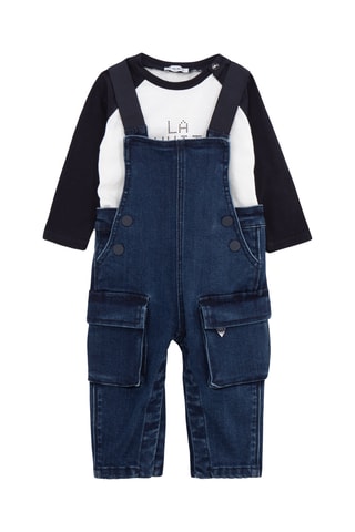 T-shirt et salopette en jean - Blanc et bleu marine