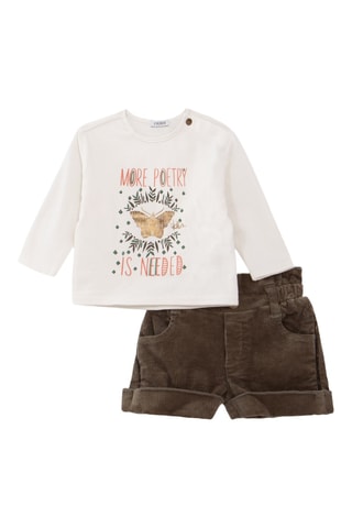 T-shirt et short en velours - Kaki et blanc
