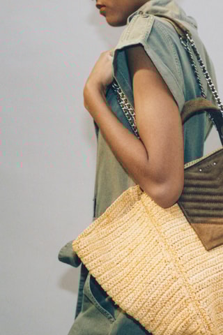 Cabas en cuir de veau nubuck - Beige