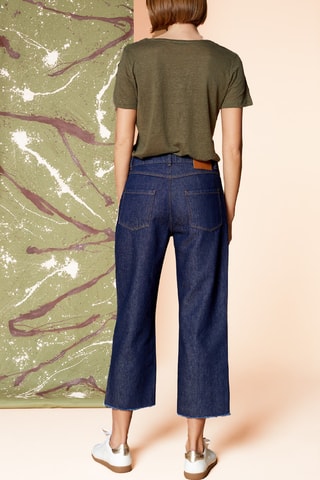 Jean droit 7/8 taille haute - Bleu marine