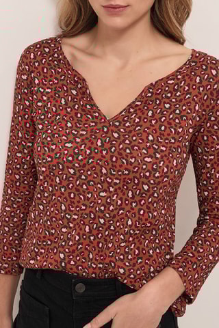 T-shirt en coton biologique et lin - Rouge brique et marron