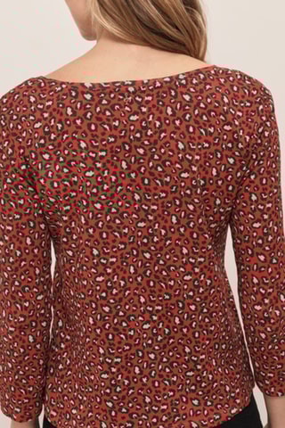 T-shirt en coton biologique et lin - Rouge brique et marron