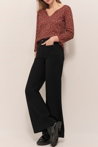 T-shirt en coton biologique et lin - Rouge brique et marron