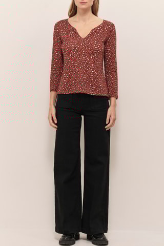 T-shirt en coton biologique et lin - Rouge brique et marron