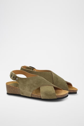 Nubuck Sandalen met Sleehak - Kaki