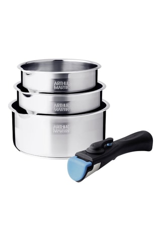 3 casseroles en acier inoxydable avec poignée amovible - 
16, 18 et 20 cm