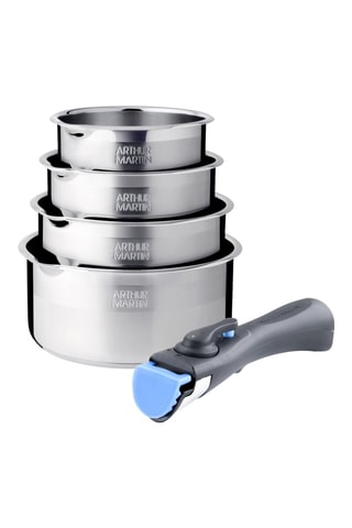 4 casseroles en acier inoxydable et 1 manche amovible - 
14/16/18/20 cm