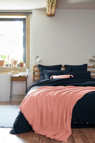 Plaid en coton 220 g/m² Gaïa - Rose pêche - 180 x 220 cm