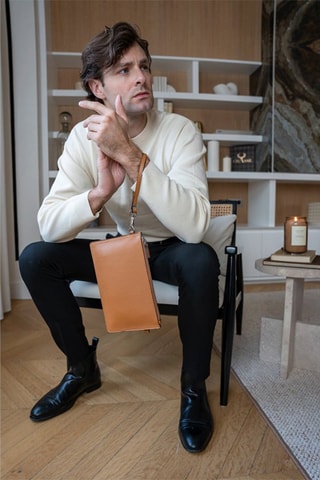 Pochete em couro Mini Leo - Castanho