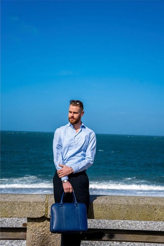 Pasta em couro Cesare - Azul-marinho