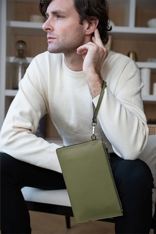 Pochete em couro Mini Leo - Verde