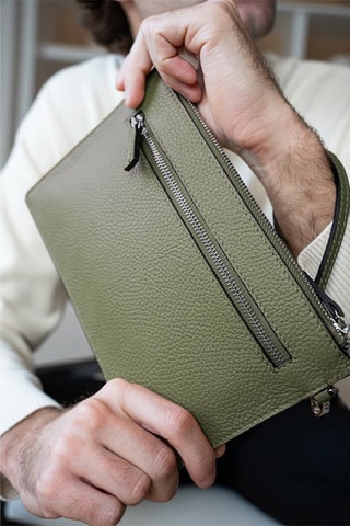 Pochete em couro Mini Leo - Verde