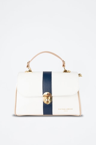 Mala de couro Giverny e - Branco, azul, dourado e rosa