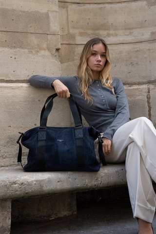 Mala shopper em couro - Azul-marinho - Azul e preto