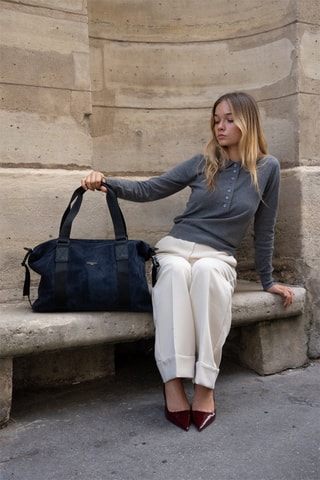 Mala shopper em couro - Azul-marinho - Azul e preto