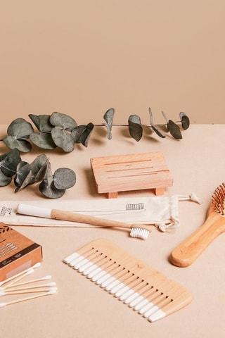 Coffret pour salle de bain en bambou et hêtre Eco Green - Naturel - 5 pièces