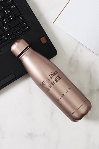 Gourde à paillettes en acier inoxydable Entre 2 apéros je m'hydrate - Doré rose