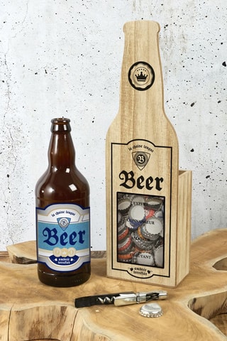 Bouteille collectionneur de capsules et tire-bouchon - 10,5 x 35 x 6,5 cm