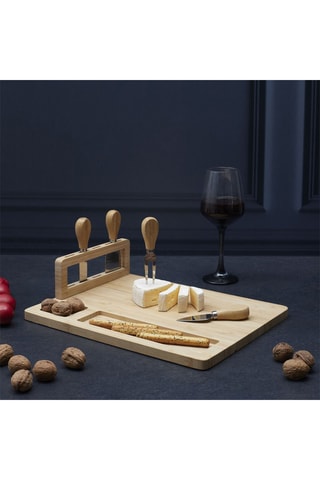 Planche à fromage et 4 couteaux en bambou et en acier inoxydable - Naturel