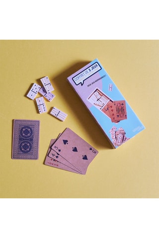 Coffret jeu de dominos et cartes kraft - Rose