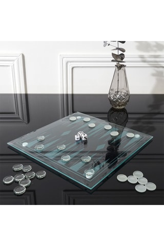 Backgammon en verre - Transparent et bleu