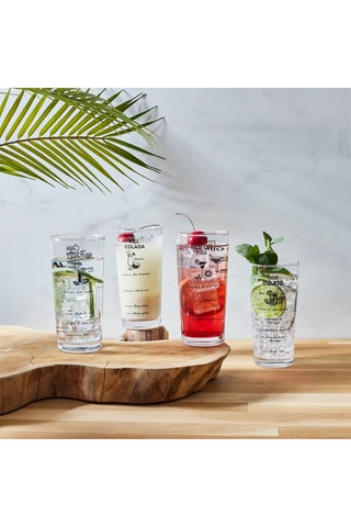 Coffret de 4 verres avec recette de cocktails - 7.5 x 7.5 x 15.5 cm