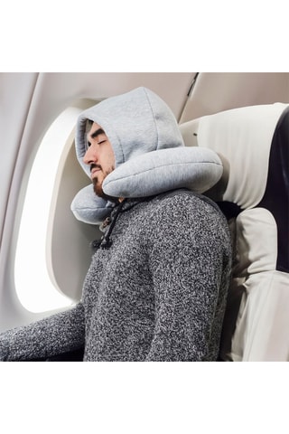 Coussin de voyage à capuche - Gris clair chiné - 31 x 9 x 28 cm