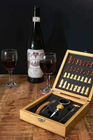 Coffret sommelier jeu d’échecs en bambou - 4 pièces