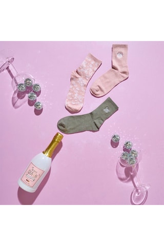Coffret bouteille avec 3 paires de chaussettes - Rose