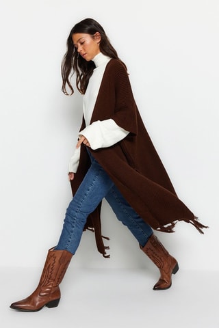Casaco de malha comprido - Castanho