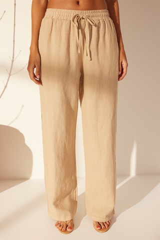 Calças wide legs em linho cintura subida - Bege