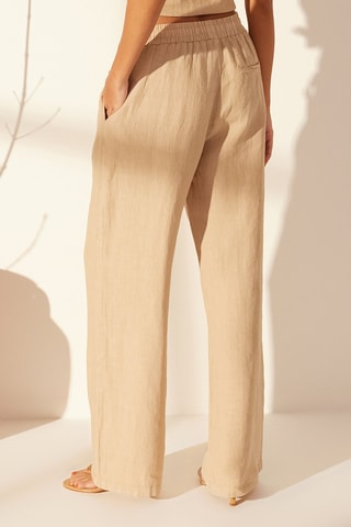 Calças wide legs em linho cintura subida - Bege