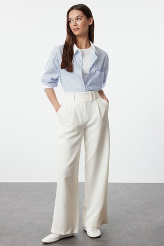 Calças direitas de cintura alta - Branco