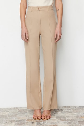Calças straight - Castanho-claro