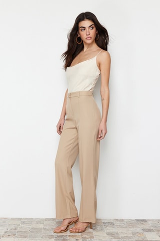 Calças straight - Castanho-claro