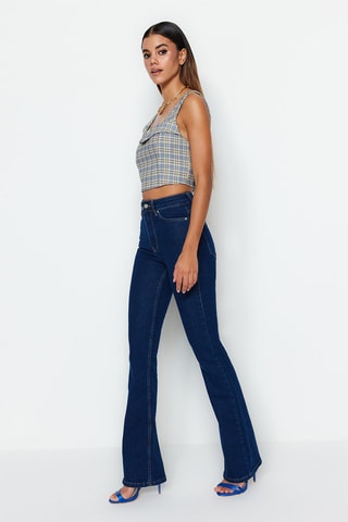 Calças de ganga flare de cintura subida Azul-marinho