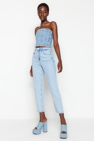 Calças de ganga direitas 7/8 Azul-claro