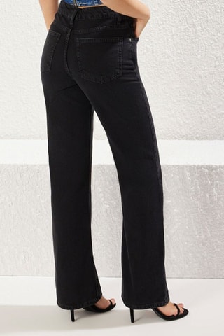 Calças de ganga wide legs cintura subida - Preto