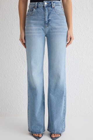 Calças de ganga wide legs cintura alta - Azul-claro