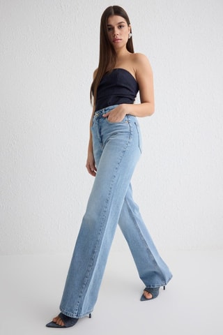 Calças de ganga wide legs cintura alta - Azul-claro