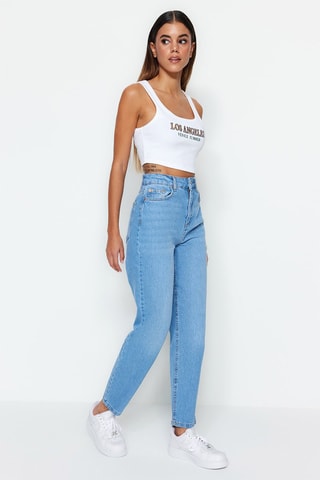 Calças de ganga mom cintura subida Azul-claro